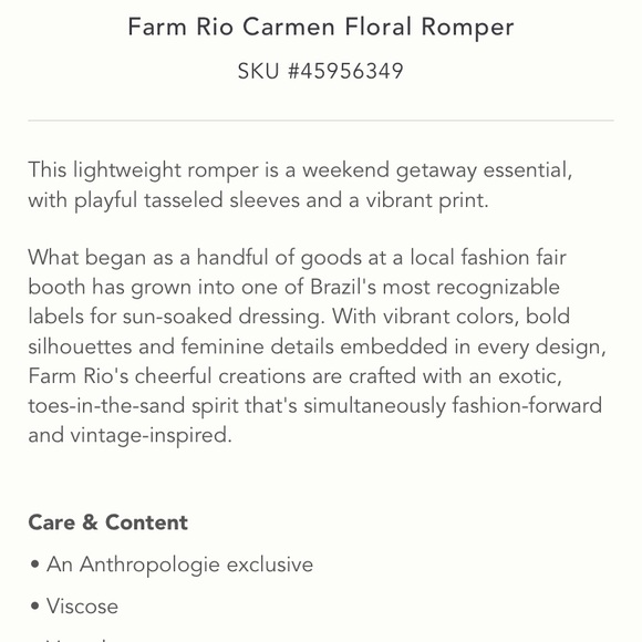 NWT Anthropologie Farm Rio Carmen Floral Romper - Picture 8 of 9